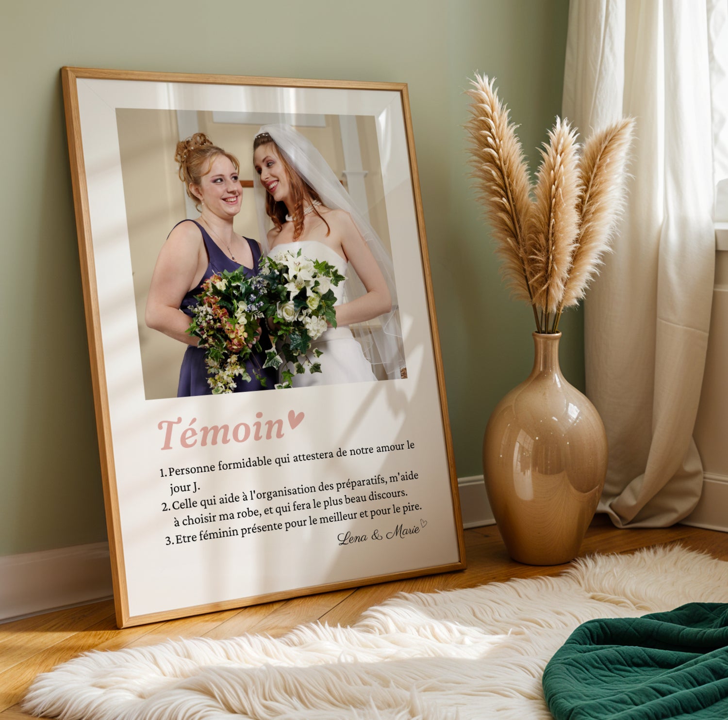 affiche témoin mosaïque 6 photos, cadeau témoin personnalisé mariage, affiche photo souvenir témoin, idée cadeau témoin original, affiche définition témoin personnalisée, collage photos mariage témoin, création Le Temps des Paillettes, affiche souvenir mariage personnalisé