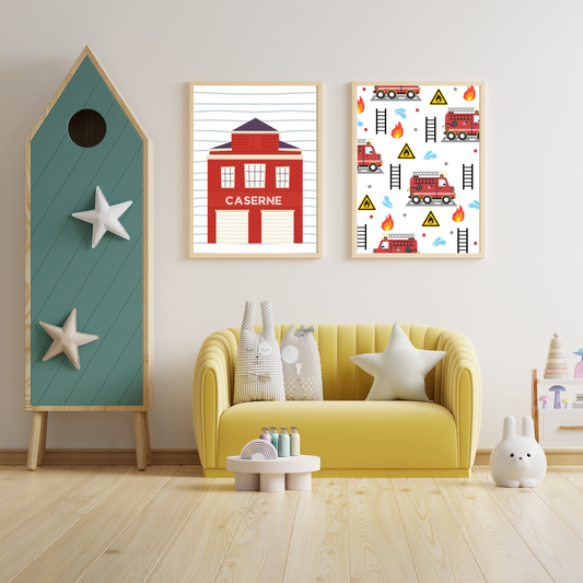Affiches enfant pompier - Affiche chambre de garçon personnalisé - décoration pompier par Le Temps des Paillettes - Le Temps des Paillettes