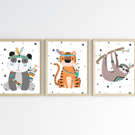 Lot 3 Affiches Chambre Enfant Animaux Forêt Jungle – Galerie Murale Personnalisée Prénom Cadeau Naissance Garçon Fille