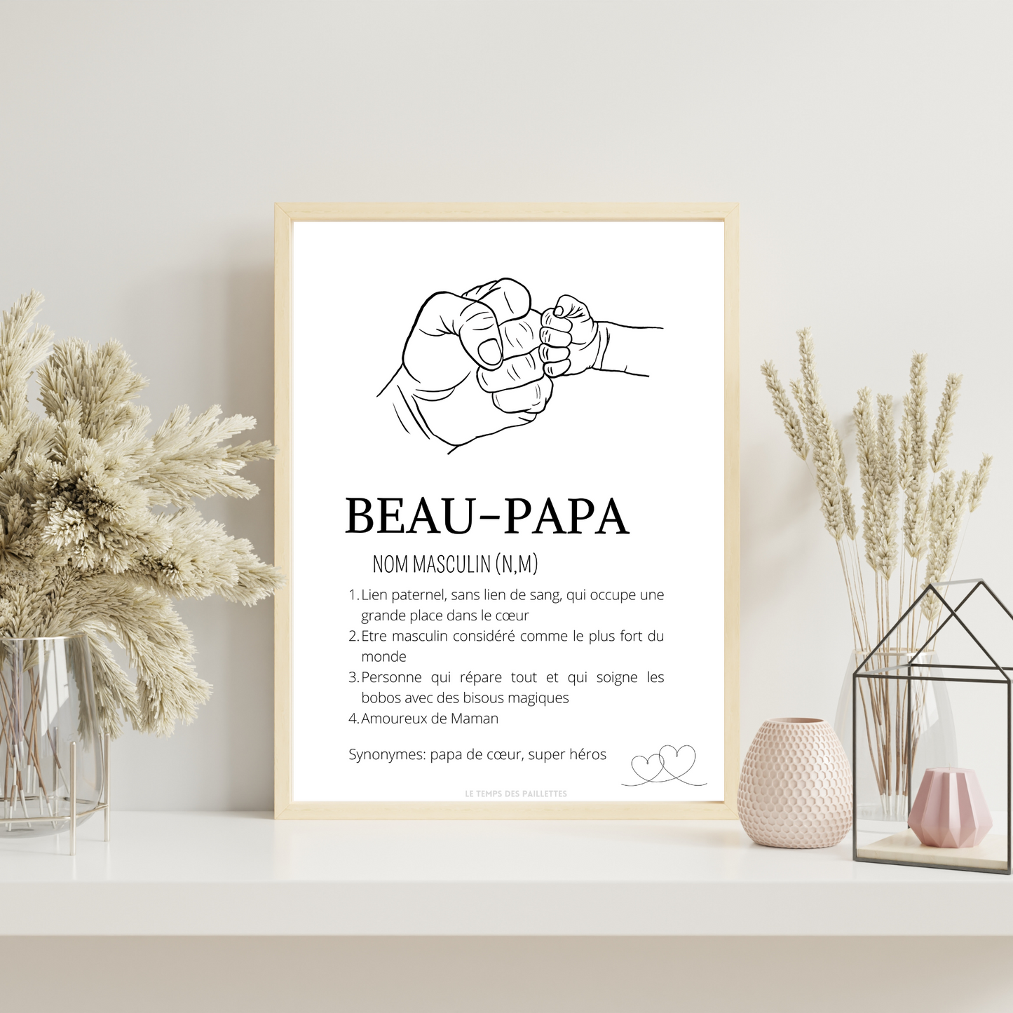 Affiche définition Beau père et single line - Cadeau beau papa - Cadeau fête des pères  par Le Temps des Paillettes