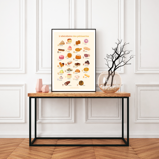 Affiche pâtisserie - ABC des pâtisseries en français - décoration pour boulangerie pâtisserie par Les Petits PDF - Le Temps des Paillettes