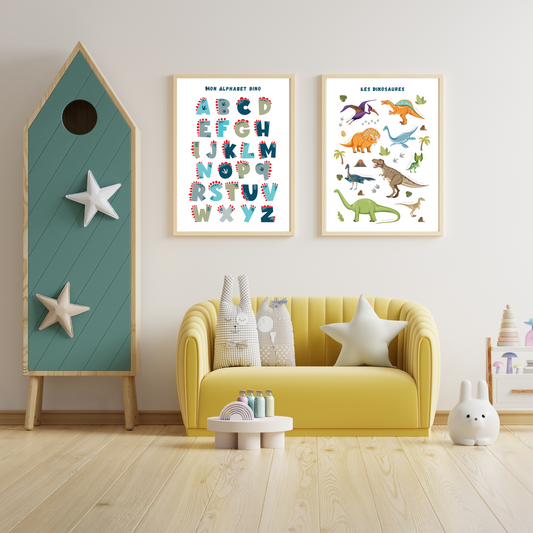 Set affiche enfant dinosaures personnalisé  - Affiche chambre de garçon personnalisé  - décoration dinosaure par Le Temps des Paillettes