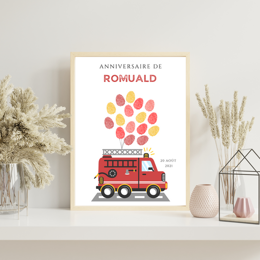 Arbre à empreintes pompier garçon - Déco anniversaire personnalisé pompier par le Temps des Paillettes - Le Temps des Paillettes