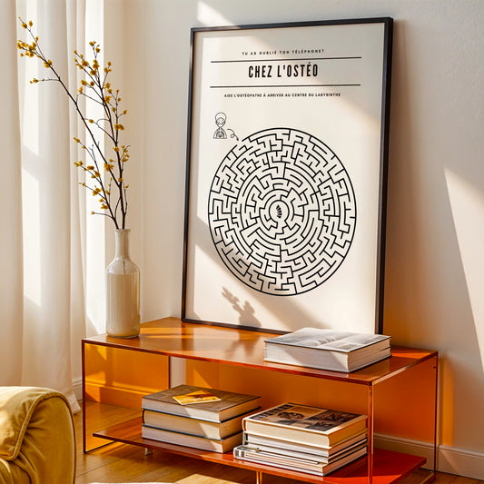 Poster labyrinthe Chez l'ostéopathe - Affiche minimalistes Chez le docteur - Affiche salle d'attente  ostéopathe par Le Temps des Paillettes