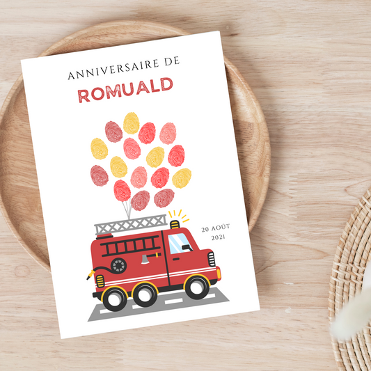 Arbre à empreintes pompier garçon - Déco anniversaire personnalisé pompier par le Temps des Paillettes - Le Temps des Paillettes