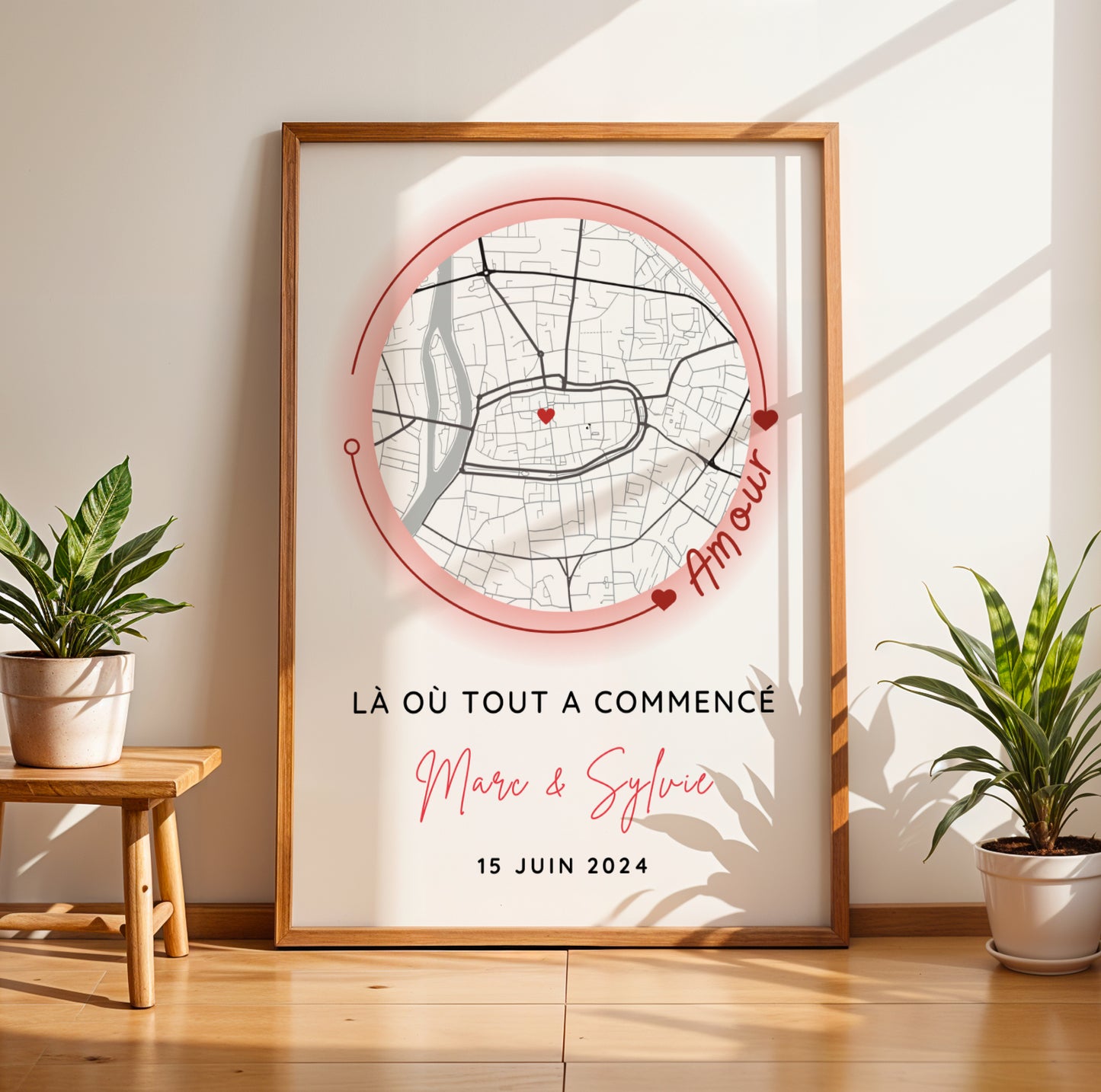 Affiche carte personnalisée pour couple avec lieu de rencontre - Affiche carte GPS là ou tout a commencé  par Le Temps des Paillettes