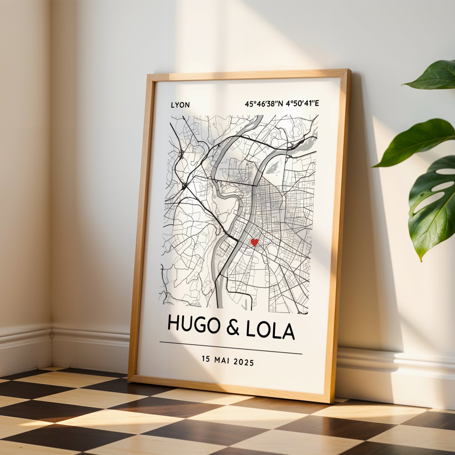 Affiche carte pour couple personnalisée avec lieu de rencontre - Affiche carte GPS 