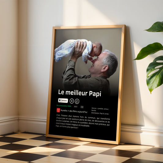 Affiche personnalisée style Netflix « Meilleur Papi du Monde » – Cadeau fête des grands-pères,  Poster photo -  anniversaire Papy