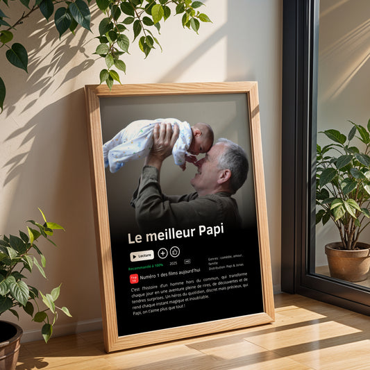 Affiche personnalisée style Netflix « Meilleur Papi du Monde » – Cadeau fête des grands-pères,  Poster photo -  anniversaire Papy