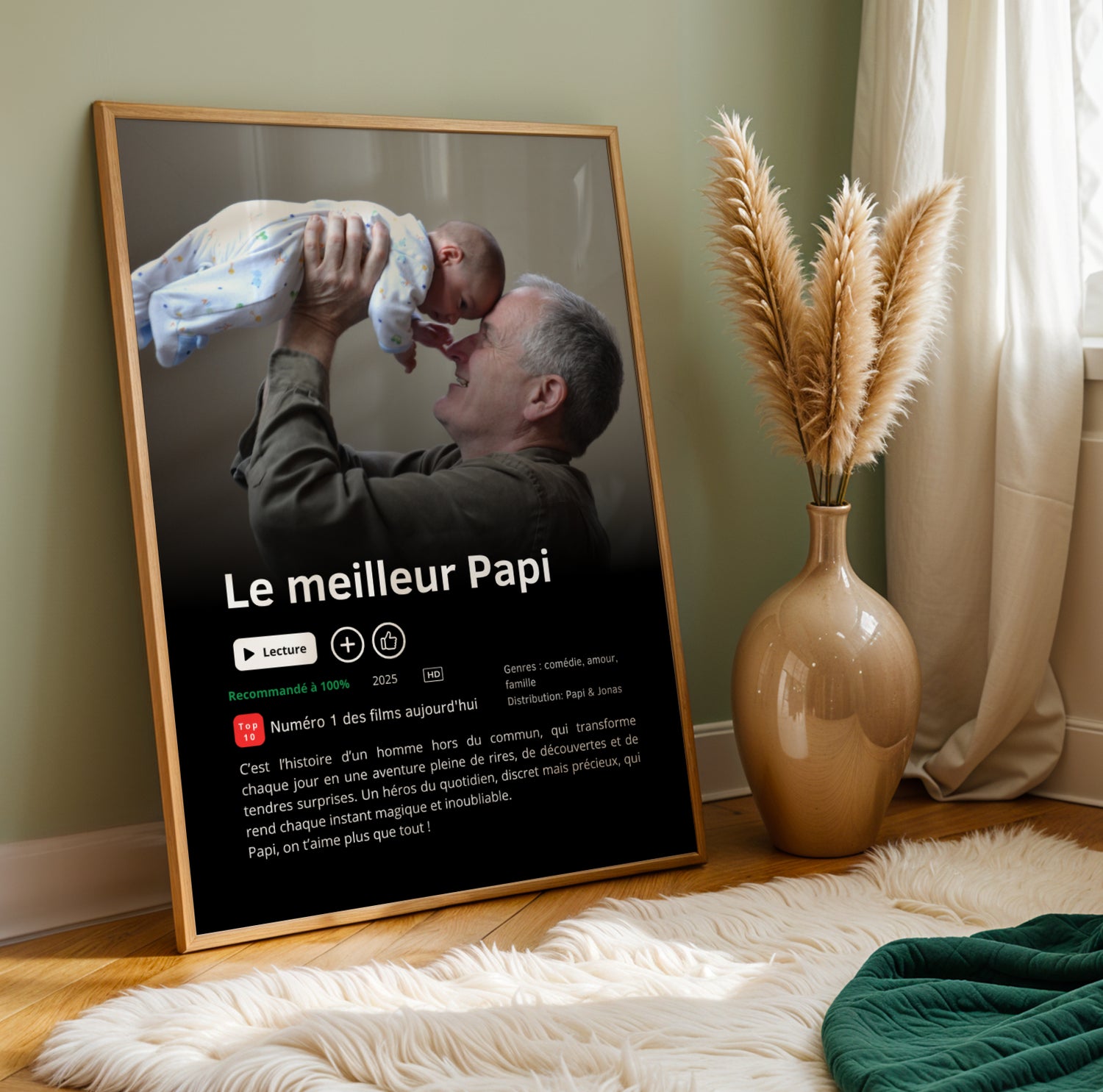 Affiche personnalisée style Netflix « Meilleur Papi du Monde » – Cadeau fête des grands-pères,  Poster photo -  anniversaire Papy - Image 3