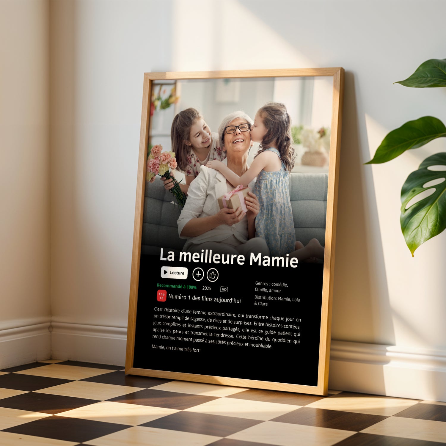 Affiche Mamie Personnalisée avec photo tendre de grand-mère et petits-enfants pour Fête des Grands-Mères.