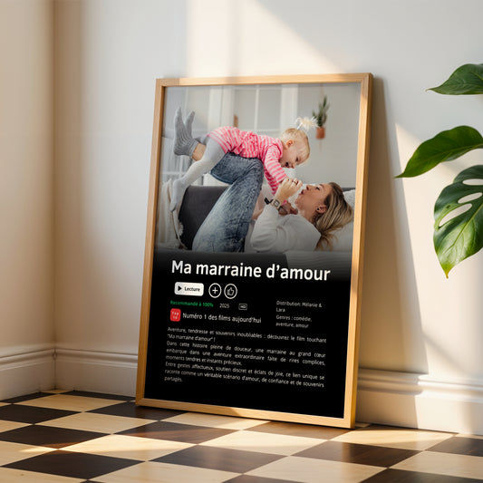 Affiche série/film Netflix Marraine personnalisée – Poster Marraine avec photo – Cadeau Noël Marraine – Baptême & Demande Marraine