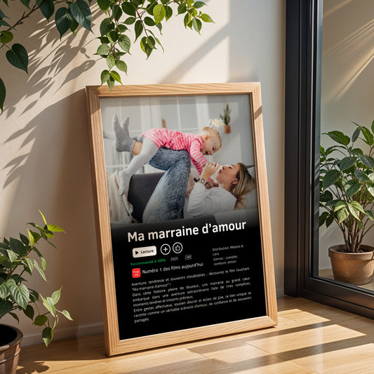 Affiche série/film Netflix Marraine personnalisée – Poster Marraine avec photo – Cadeau Noël Marraine – Baptême & Demande Marraine