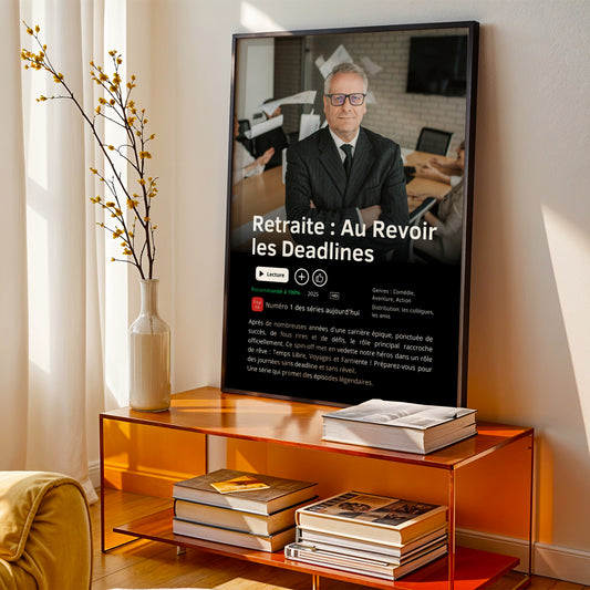 Affiche Retraite Personnalisée pour Collègue – Style Série Netflix, Cadeau Original Départ à la Retraite