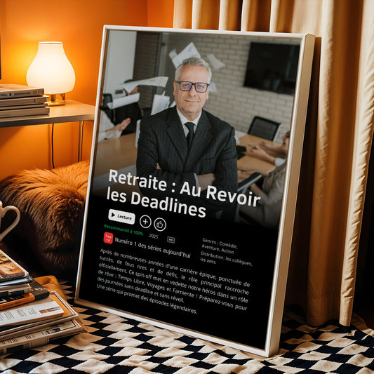 Affiche Retraite Personnalisée pour Collègue – Style Série Netflix, Cadeau Original Départ à la Retraite