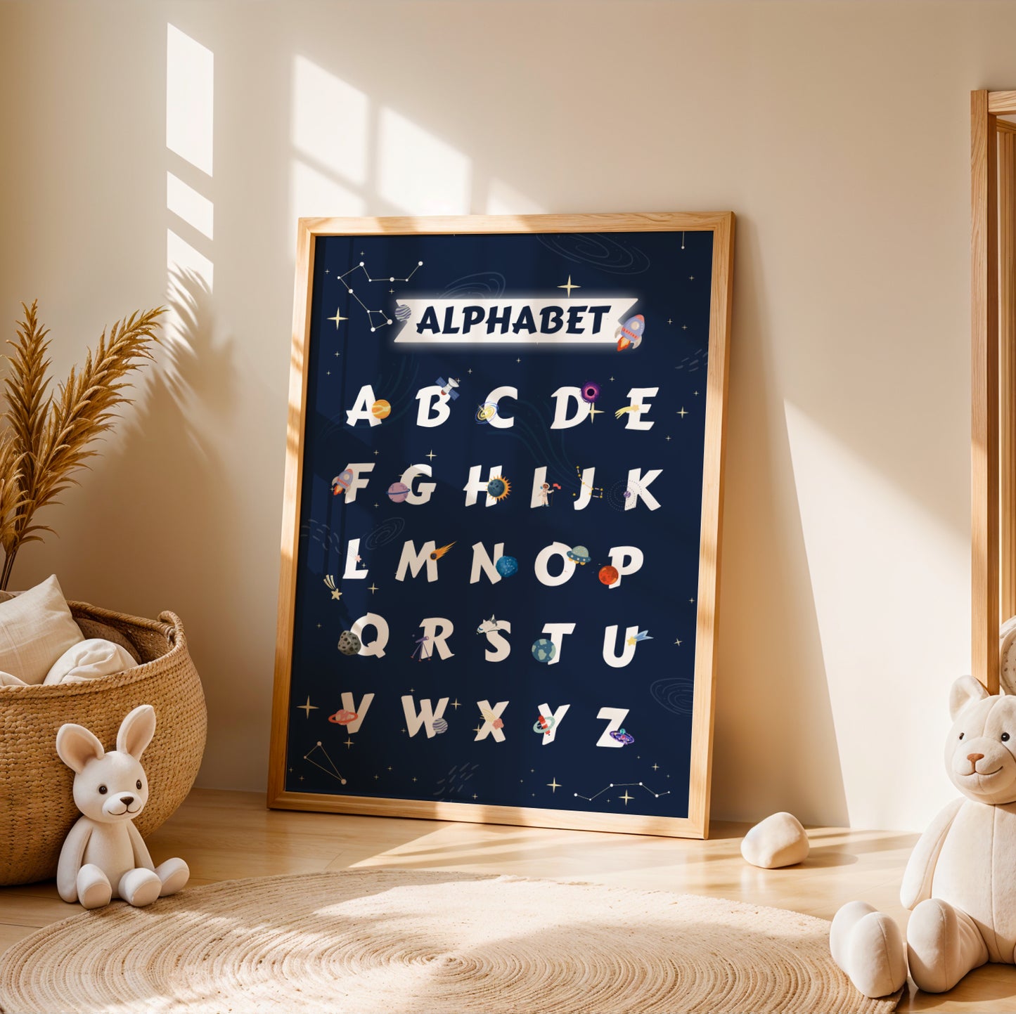 Set de 3 Affiches Espace Enfant -affiches alphabet, chiffres et prénom thème de l'espace pour enfant