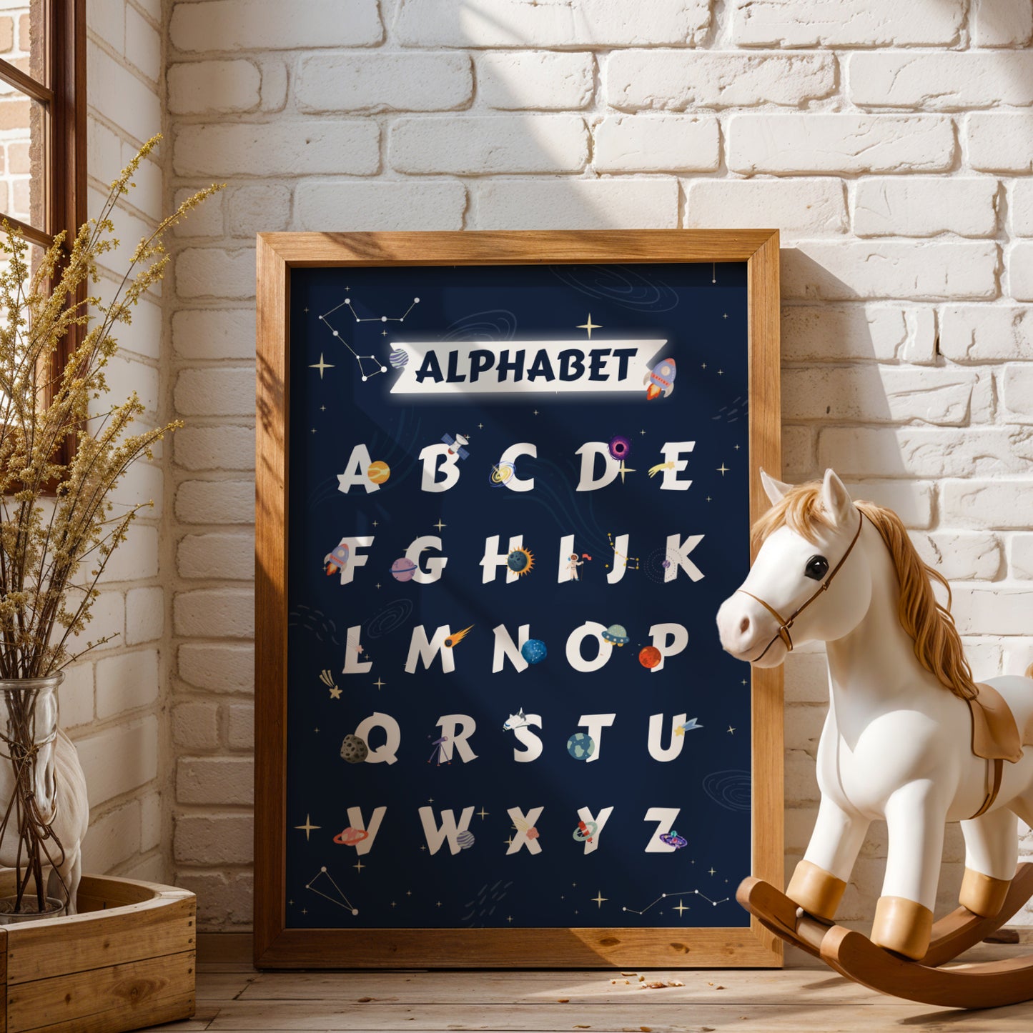 Set de 3 Affiches Espace Enfant -affiches alphabet, chiffres et prénom thème de l'espace pour enfant