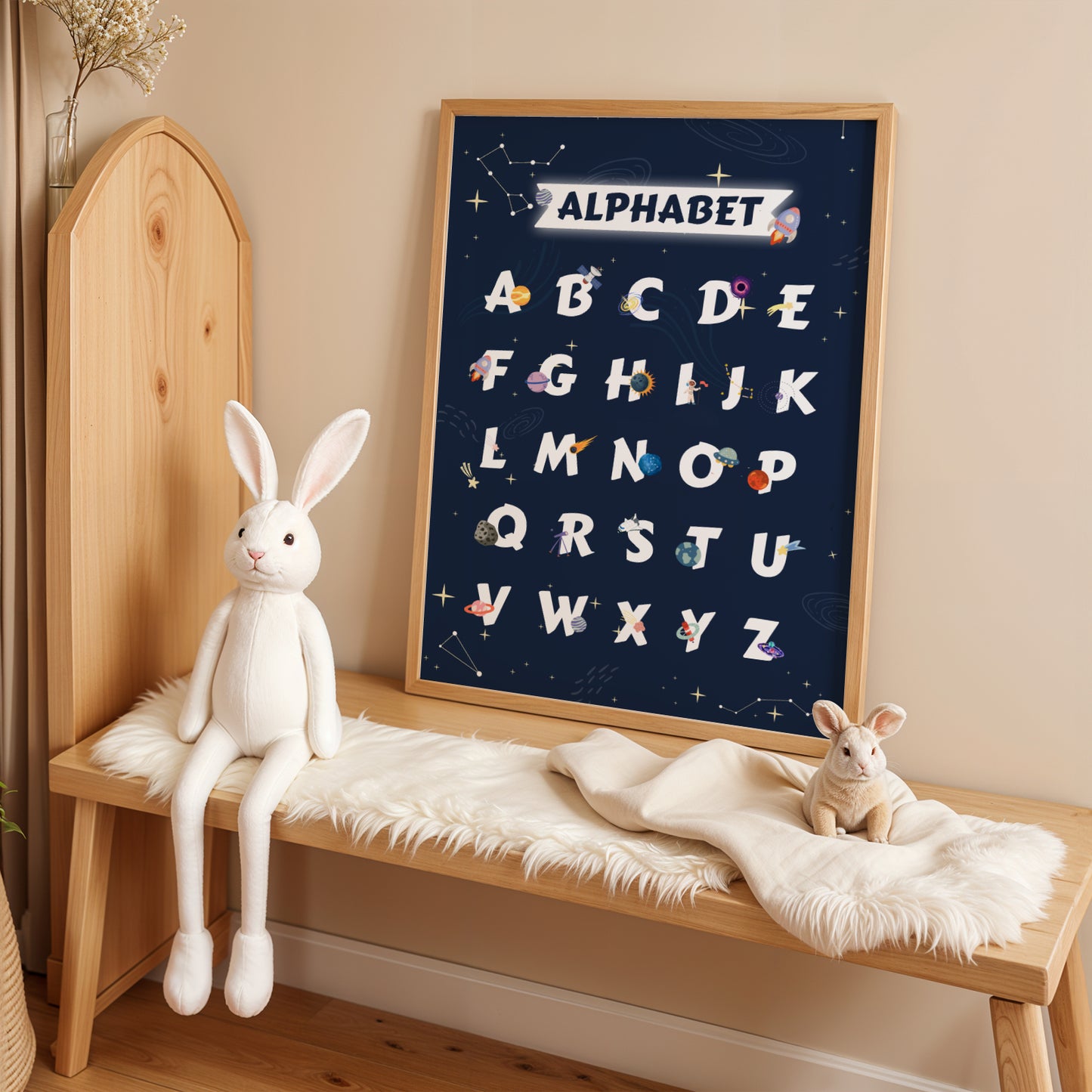 Set de 3 Affiches Espace Enfant -affiches alphabet, chiffres et prénom thème de l'espace pour enfant