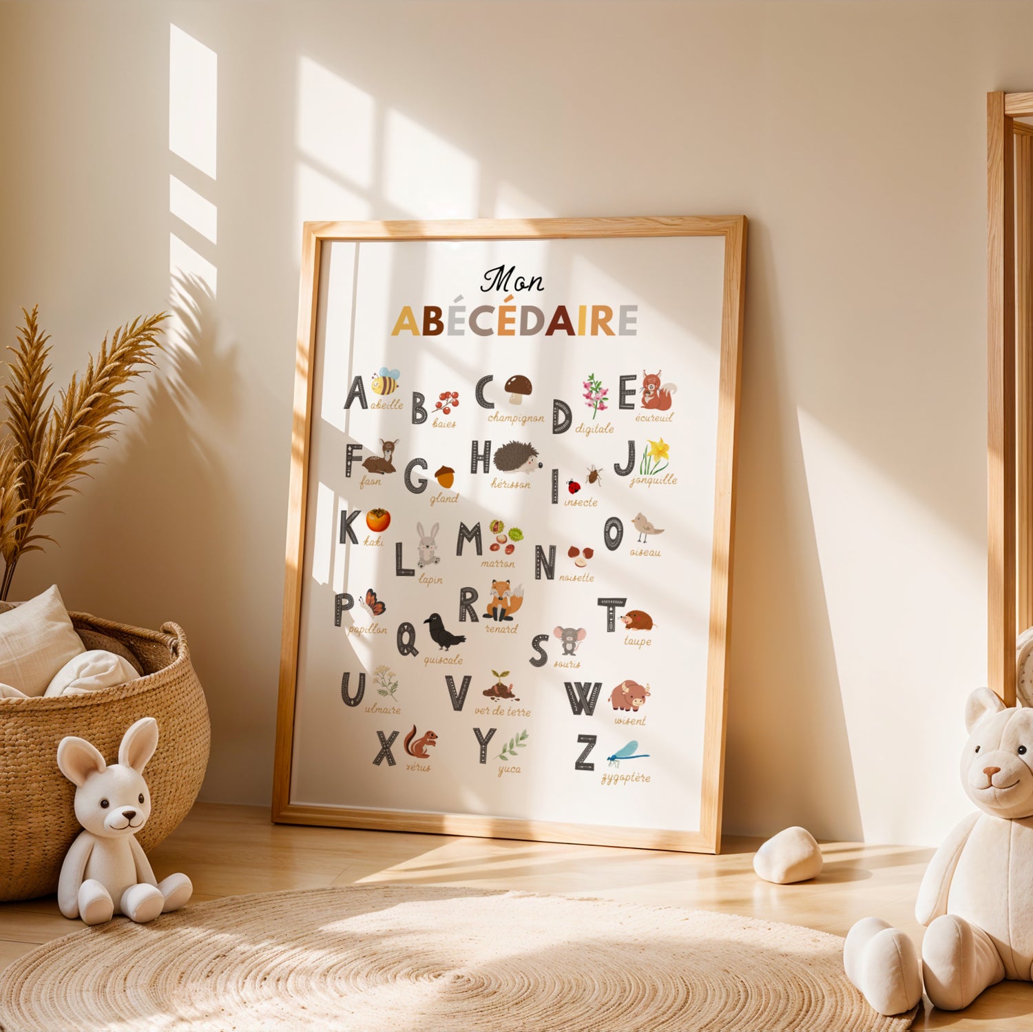 Affiche Abécédaire de la forêt – Poster éducatif enfant avec animaux et nature