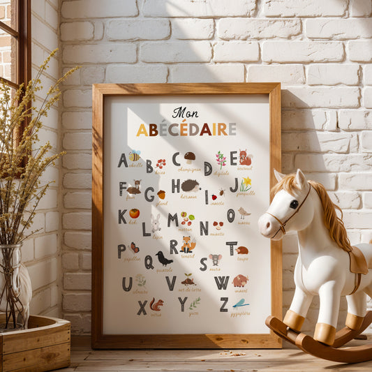 Duo d'Affiches Éducatives animaux de la forêt : Abécédaire et Chiffres pour Chambre d'Enfant sur le thème nature