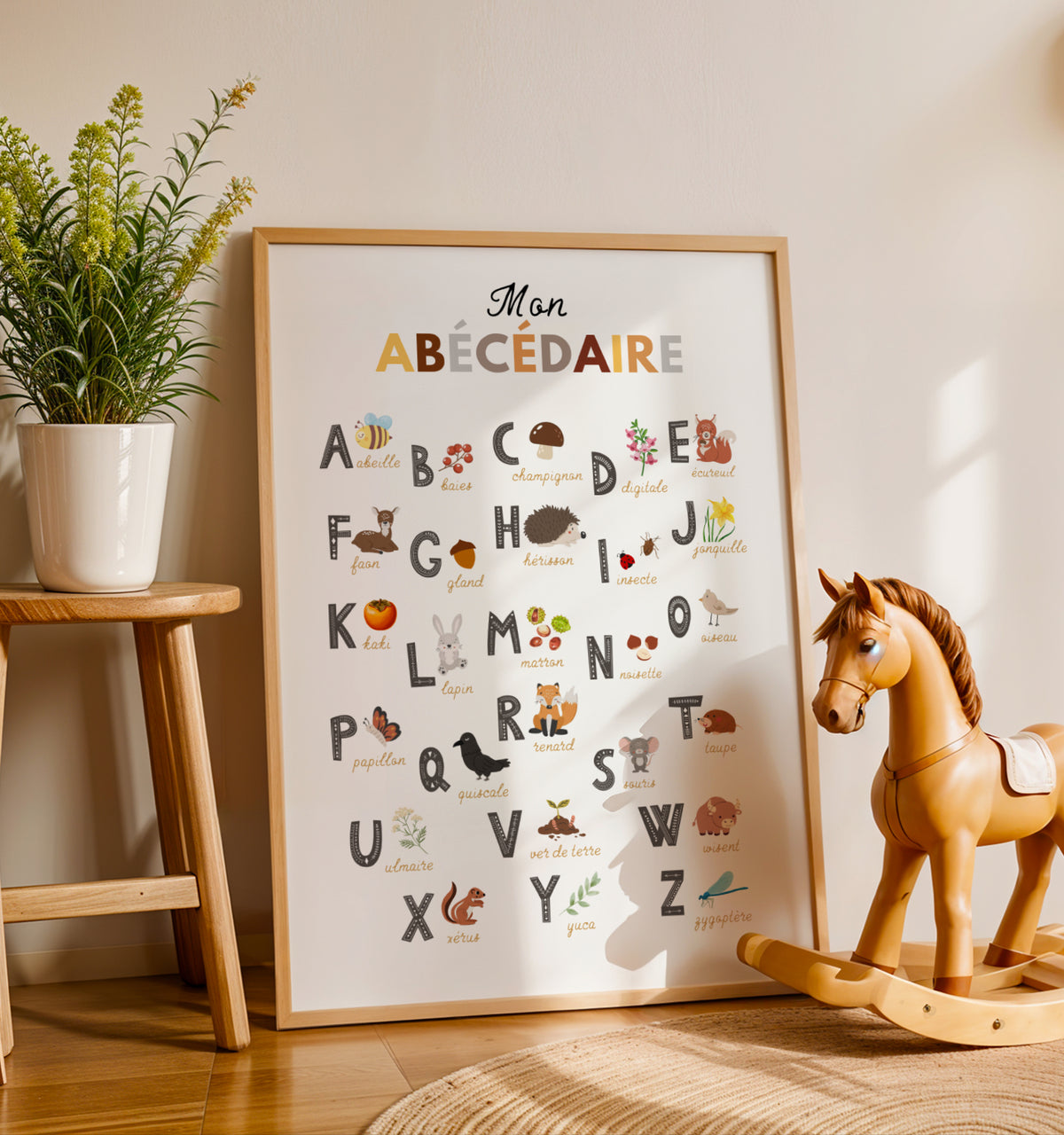 Affiche Abécédaire de la forêt – Poster éducatif enfant avec animaux et nature