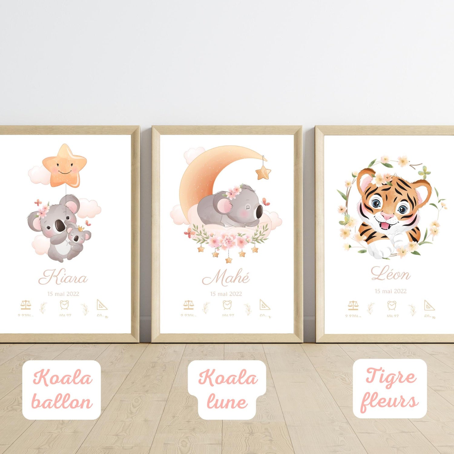 poster prénom bébé animal au choix personnalisé cadeau naissance anniversaire