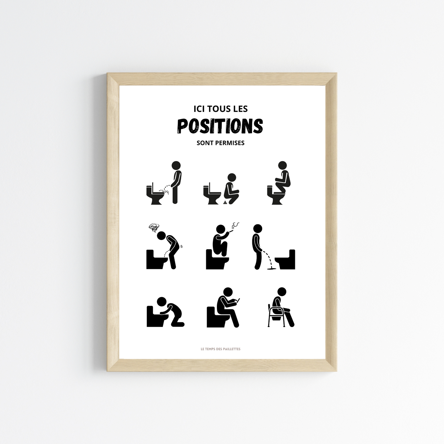 Affiche humour WC - affiche ici toutes les positions sont permises - Affiche Airbnb