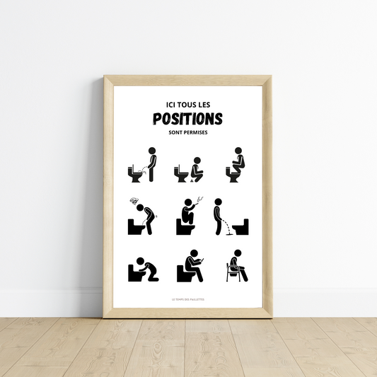 Affiche humour WC - affiche ici toutes les positions sont permises - Affiche Airbnb