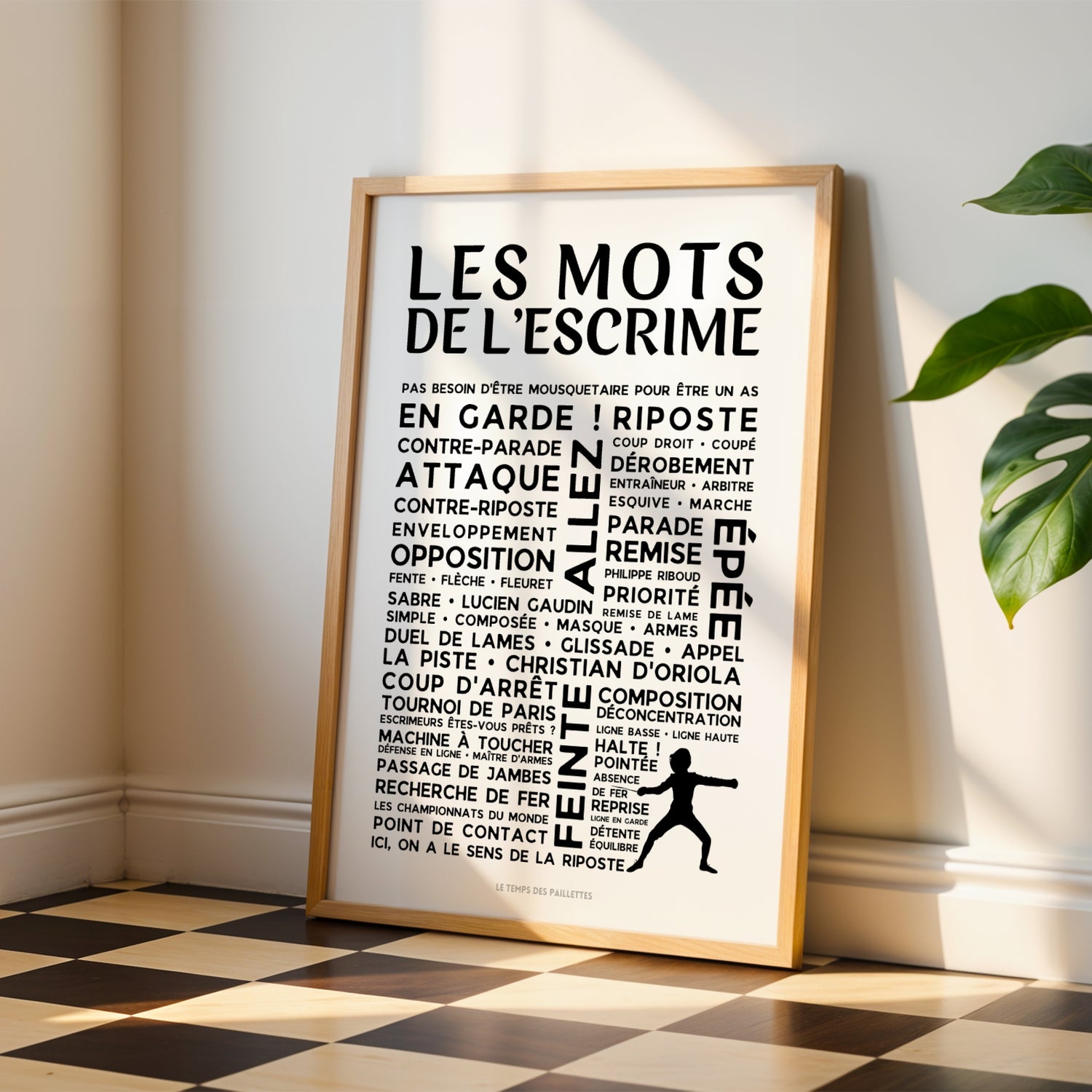 Affiche escrime accrochée au mur, exemple de mise en situation