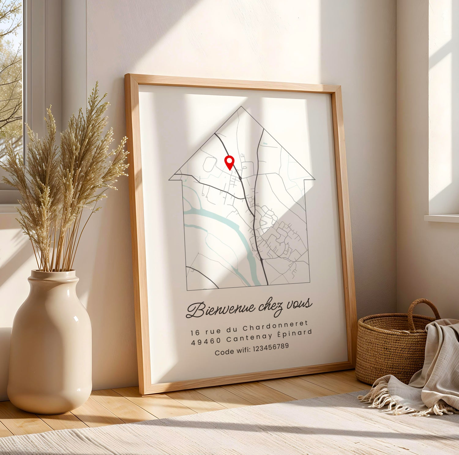 affiche personnalisée Airbnb avec carte du logement et adresse sur mesure décoration murale