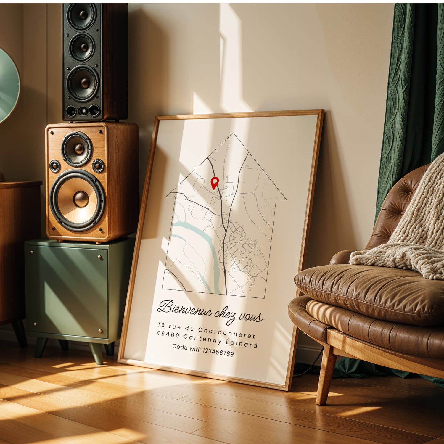 affiche cadeau hôte Airbnb carte personnalisée du logement avec adresse et wifi