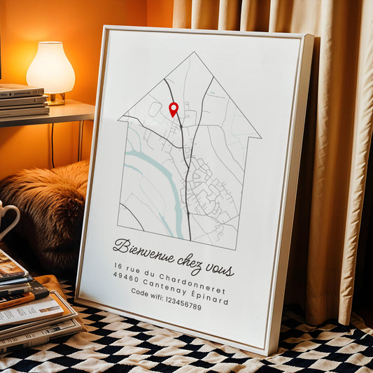 affiche cadeau hôte Airbnb carte personnalisée du logement avec adresse et wifi