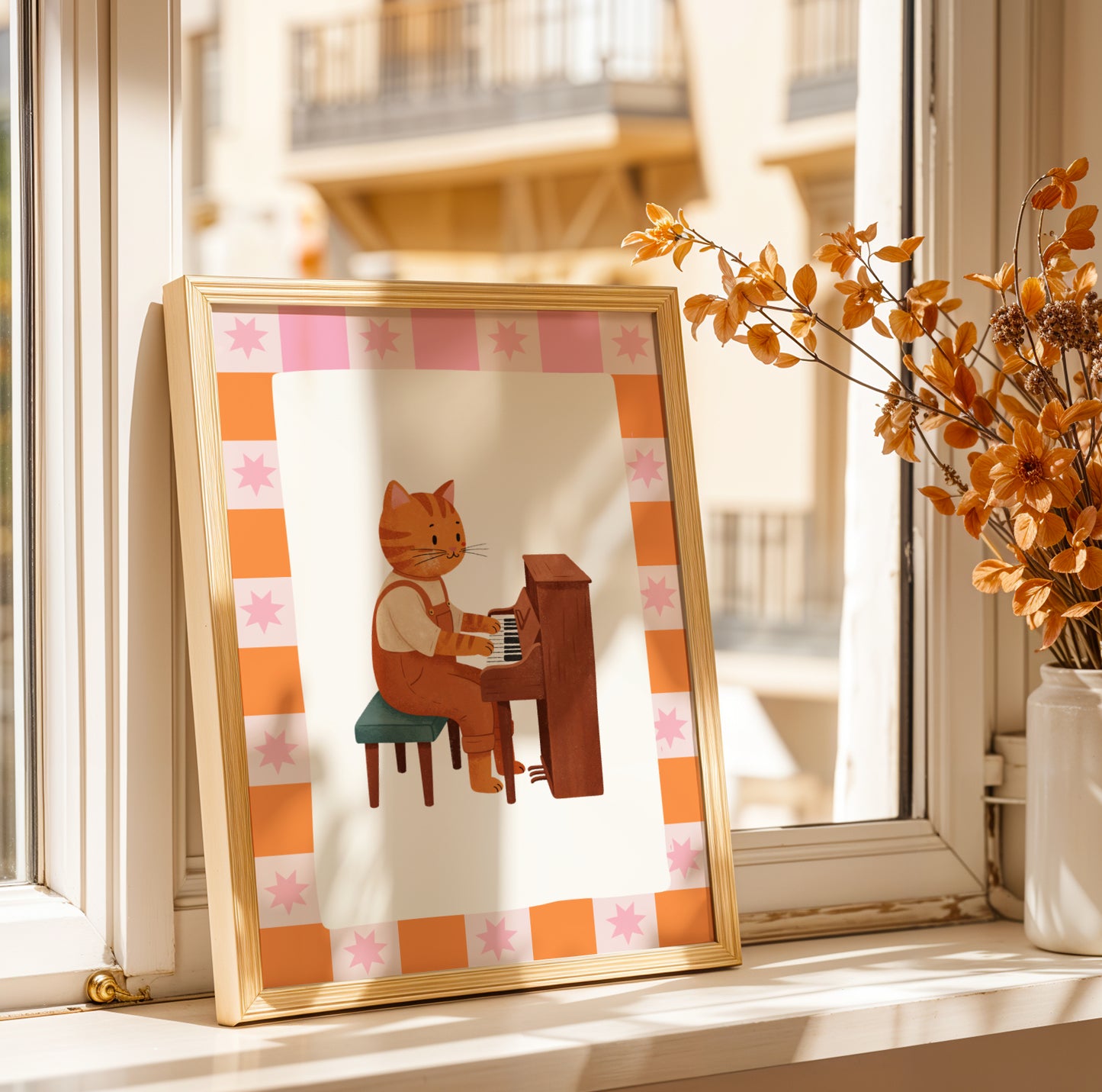 Affiche Chat Piano - Décoration Chambre Enfant Musique, Poster Animaux Coloré, Tableau Bébé Rigolo, Idée Cadeau Naissance et Anniversaire