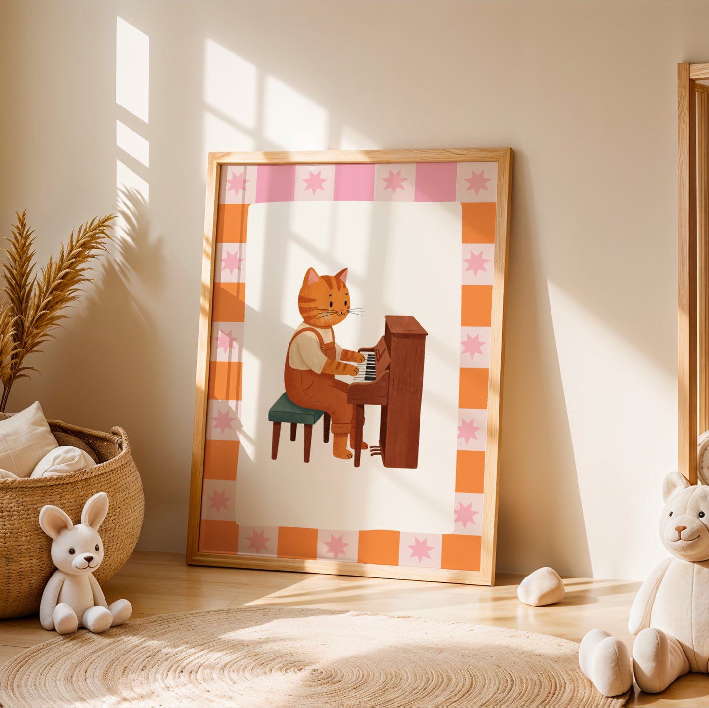 Affiche Chat Piano - Décoration Chambre Enfant Musique, Poster Animaux Coloré, Tableau Bébé Rigolo, Idée Cadeau Naissance et Anniversaire