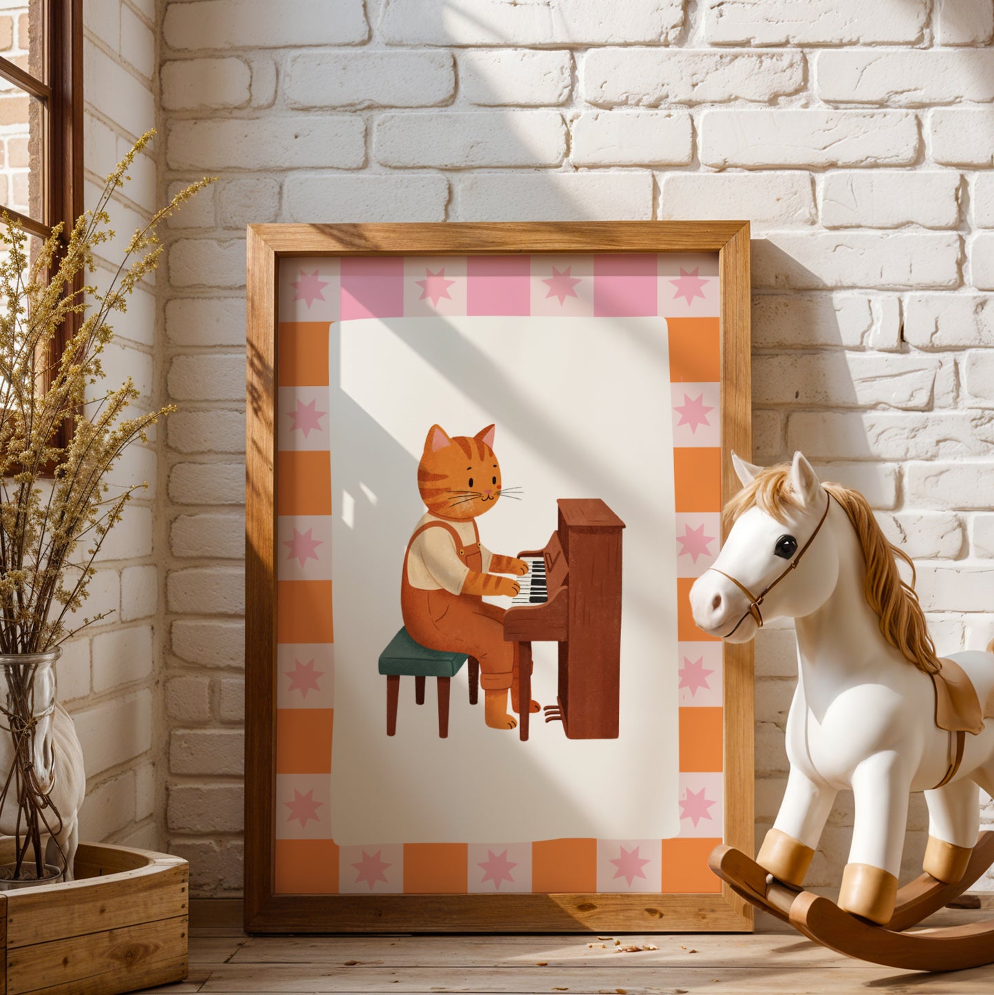 Affiche Chat Piano - Décoration Chambre Enfant Musique, Poster Animaux Coloré, Tableau Bébé Rigolo, Idée Cadeau Naissance et Anniversaire