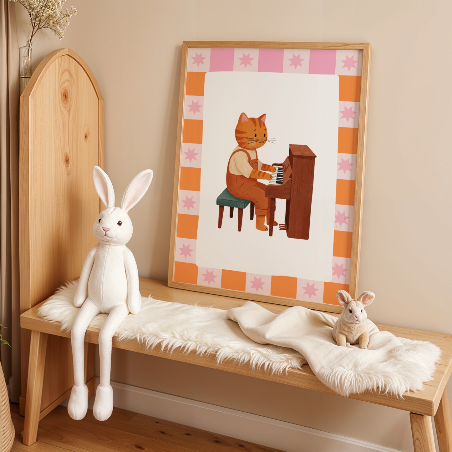 Affiche Chat Piano - Décoration Chambre Enfant Musique, Poster Animaux Coloré, Tableau Bébé Rigolo, Idée Cadeau Naissance et Anniversaire
