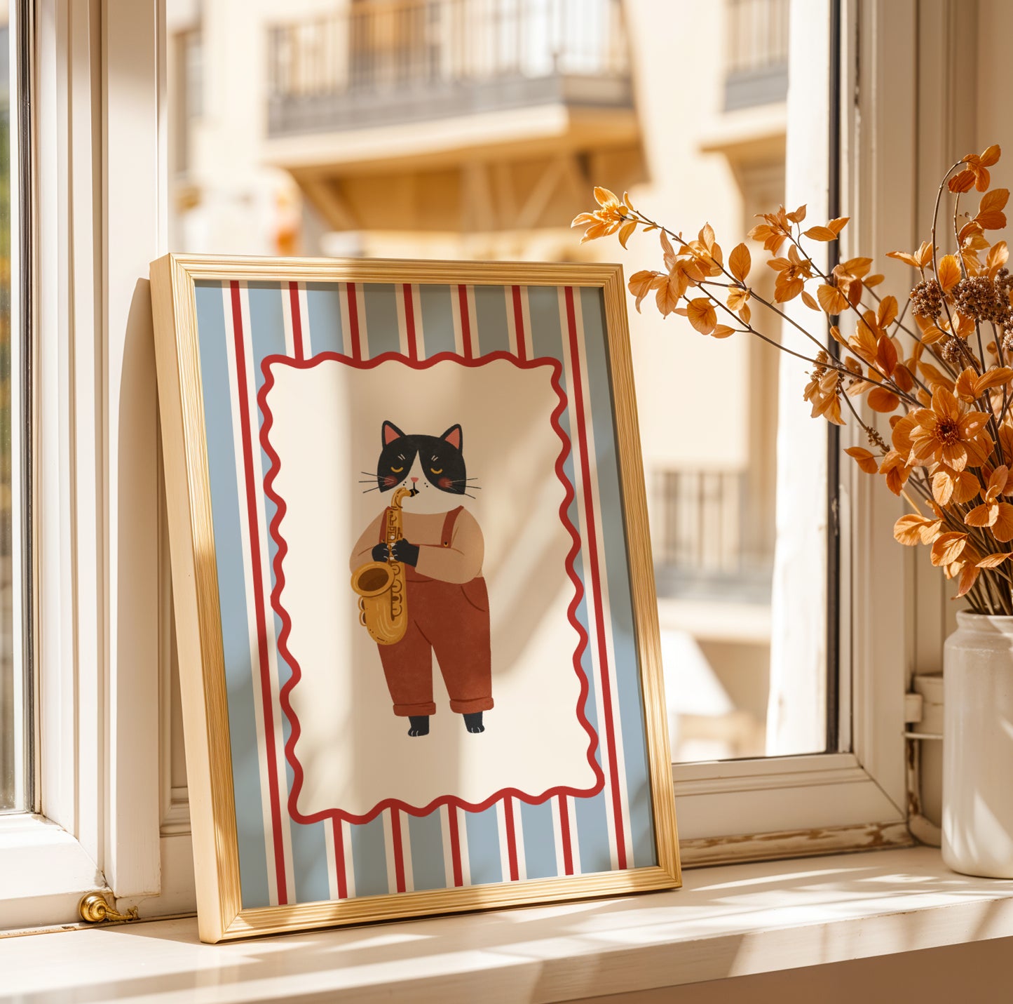 Affiche Chat Saxophone - Décoration Chambre Enfant Musique, Poster Animaux Rigolos, Cadeau Naissance Coloré, Illustration Dopamine Decor