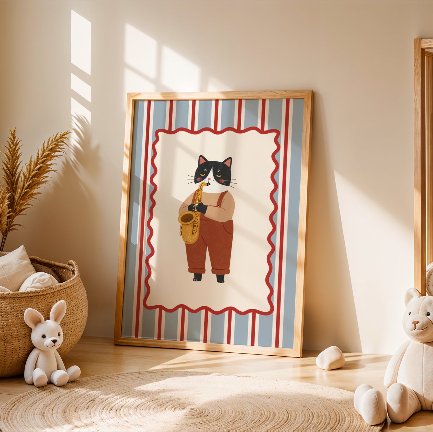 Affiche Chat Saxophone - Décoration Chambre Enfant Musique, Poster Animaux Rigolos, Cadeau Naissance Coloré, Illustration Dopamine Decor