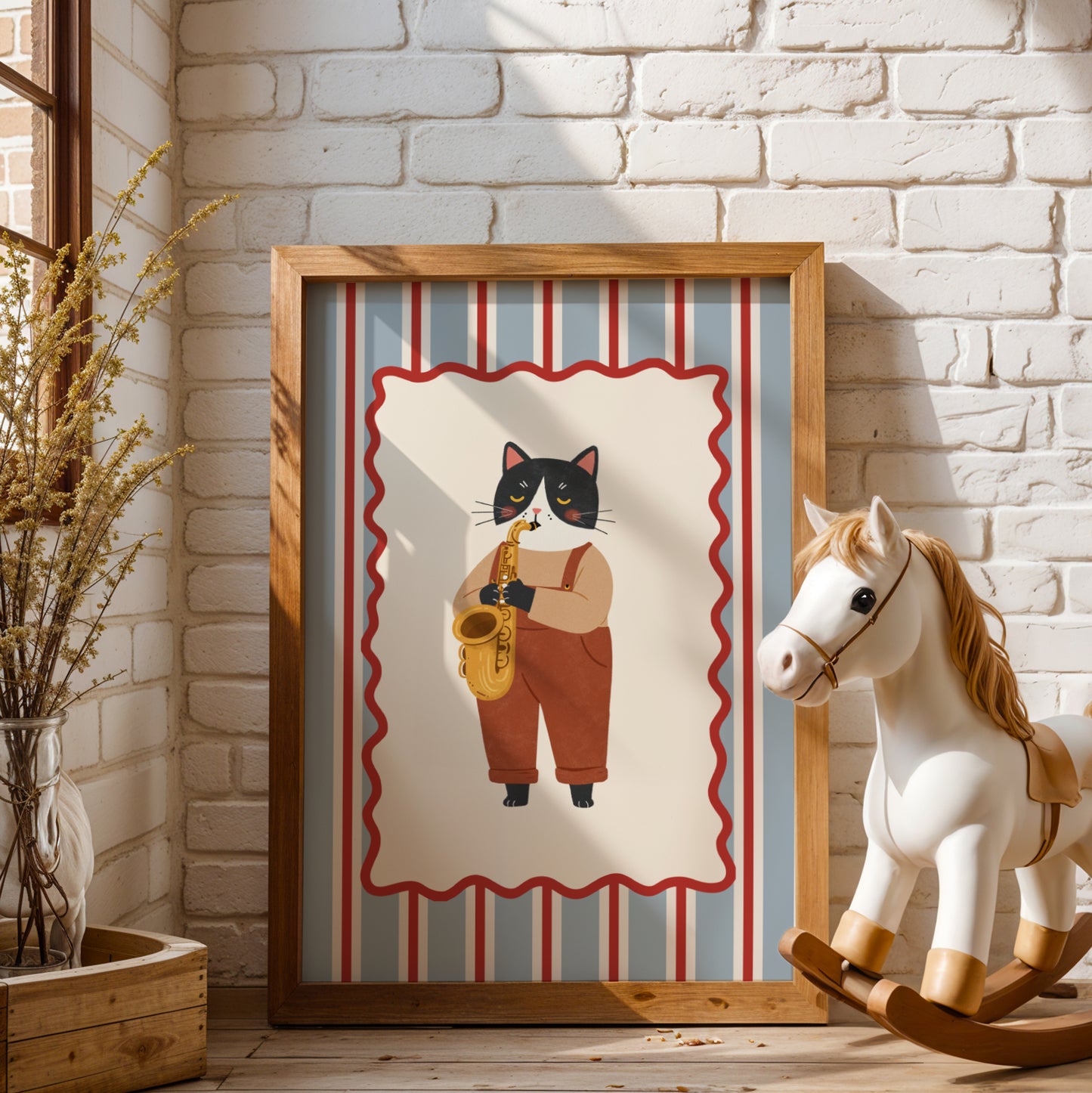 Affiche Chat Saxophone - Décoration Chambre Enfant Musique, Poster Animaux Rigolos, Cadeau Naissance Coloré, Illustration Dopamine Decor