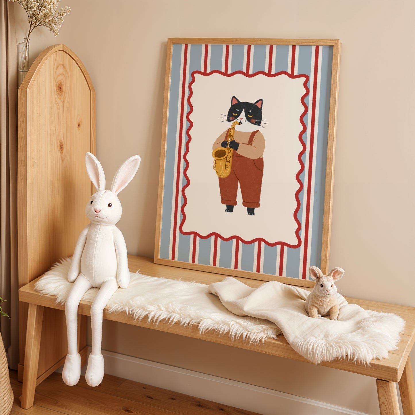 Affiche Chat Saxophone - Décoration Chambre Enfant Musique, Poster Animaux Rigolos, Cadeau Naissance Coloré, Illustration Dopamine Decor