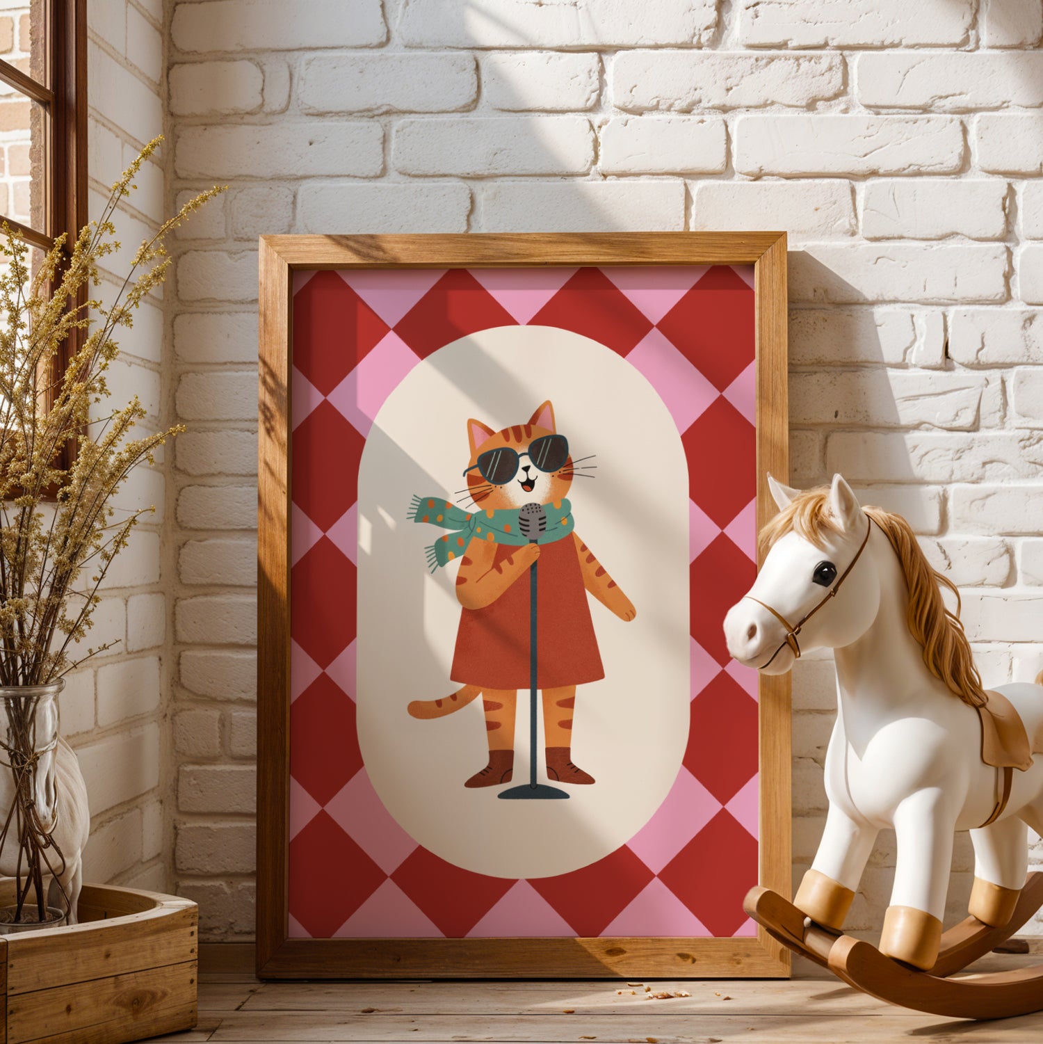 Affiche Chat Chanteuse Rose – Poster Coloré Animaux Musiciens Chambre Fille Dopamine Decor Cadeau Naissance - Image 1