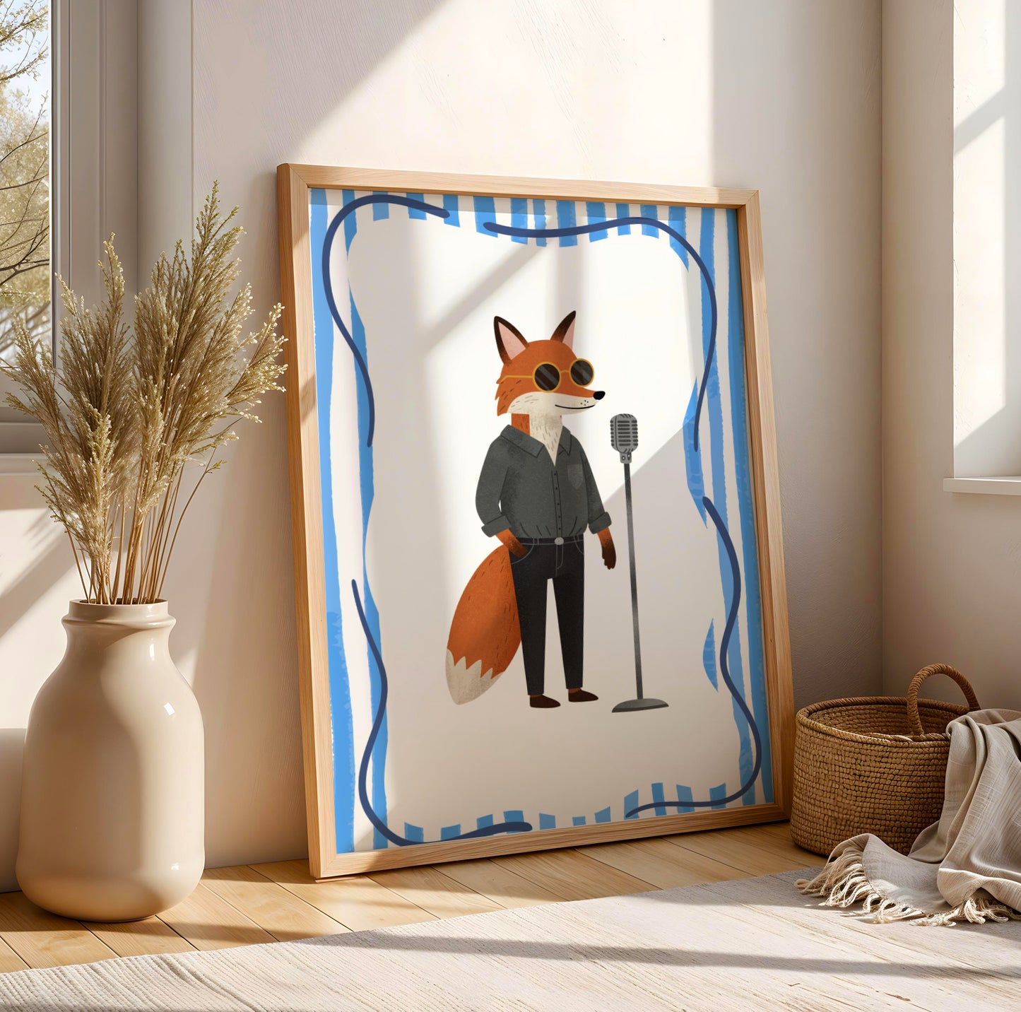 Affiche Renard Chanteur – Décoration Éveil Musical Enfant, Poster Animaux Musiciens, Illustration Colorée Chambre Bébé
