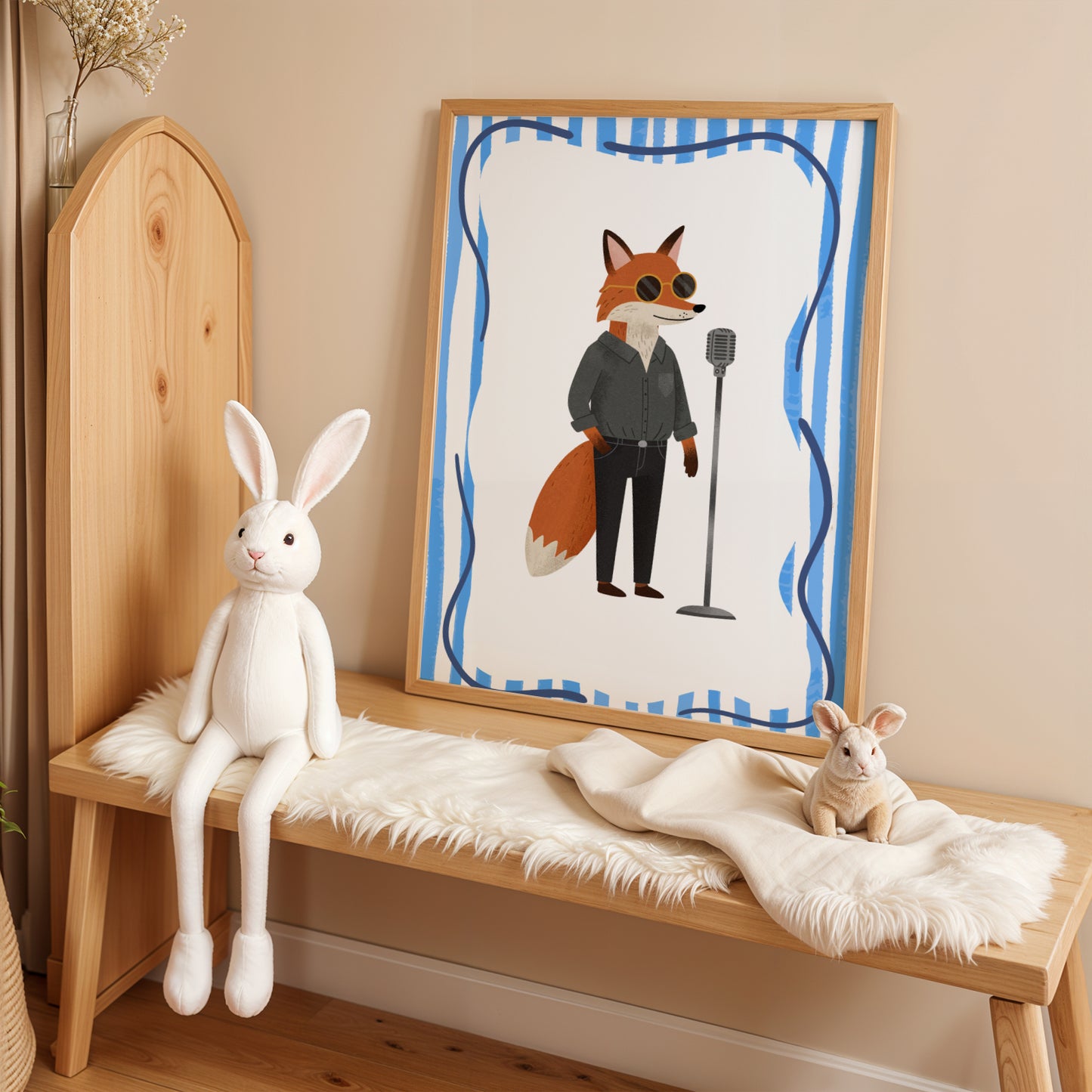 Affiche Renard Chanteur – Décoration Éveil Musical Enfant, Poster Animaux Musiciens, Illustration Colorée Chambre Bébé