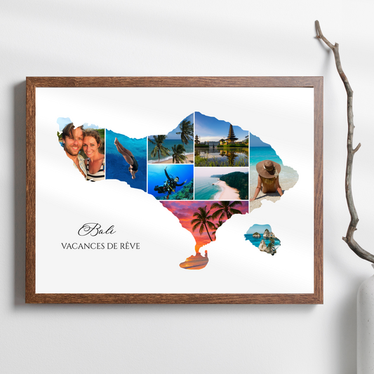 Affiche personnalisée Bali souvenirs vacances Indonésie collage photos