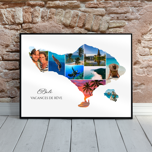 Affiche personnalisée Bali souvenirs vacances Indonésie collage photos