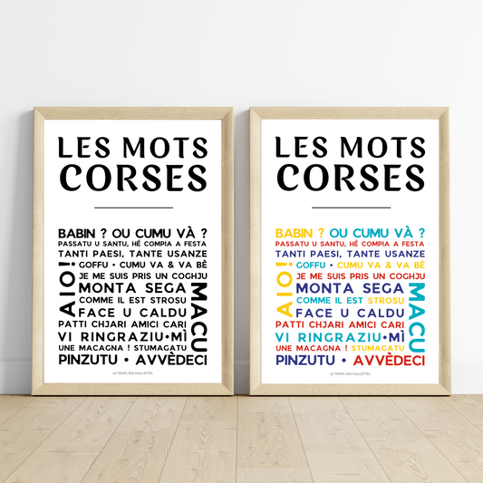 Affiche Le corse - Poster mots corses par Le Temps des Paillettes - Le Temps des Paillettes