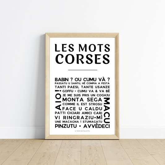 Affiche Le corse - Poster mots corses par Le Temps des Paillettes - Le Temps des Paillettes