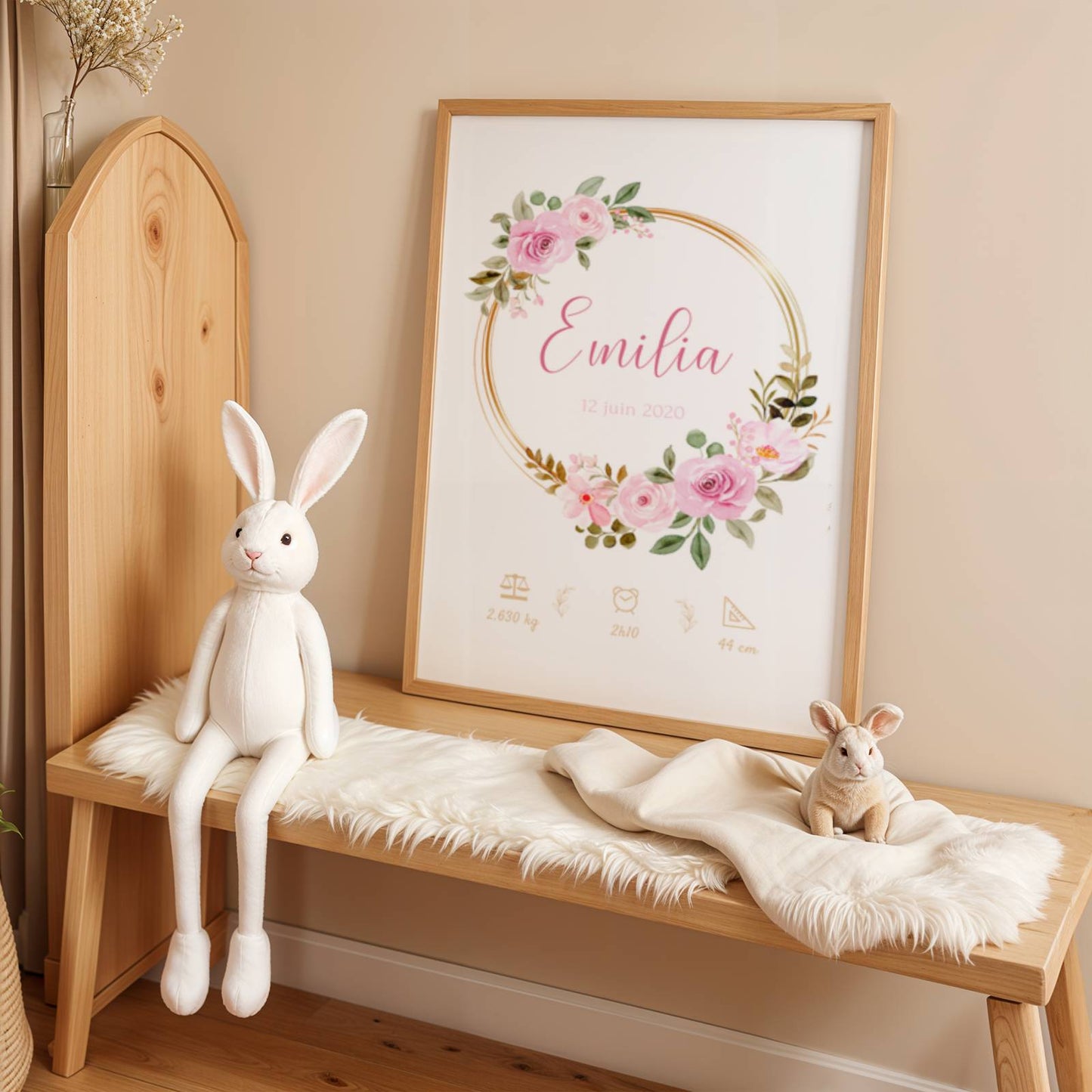 poster naissance personnalisé fleurs bébé déco chambre douce et poétique