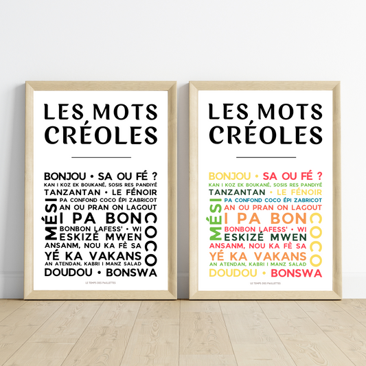 Affiche Le créole - Poster mots créoles par Le Temps des Paillettes - Le Temps des Paillettes