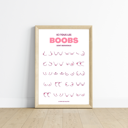 Affiche ici tous les boobs sont bienvenus - affiche drôle toilette